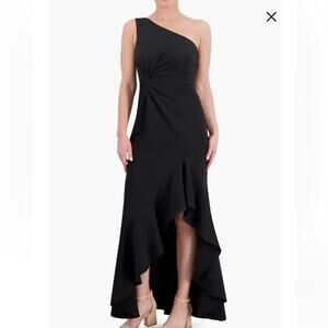 NWT Vince Camuto Black One Shoulder Draped Ruffle Column Gown Dress- Size 12